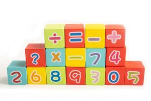 Math number colorful on white background, education study mathematics learning teach. photo