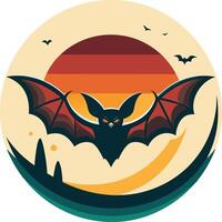 Awaited of a bat flying in the sky with a sunset behind it vector