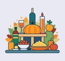 Thanksgiving graphic showcasing a cornucopia and cozy fall vibes vector