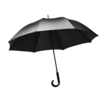 Black umbrella with a curved handle displayed against a plain background png