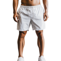 Man wearing white swim shorts standing confidently against a white background png