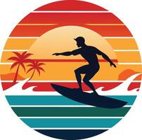 silhouette of a surfer Tshirt Sticker of a retro inspired design vector
