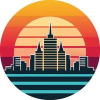 modern city skyline Tshirt Sticker of a retro inspired design vector