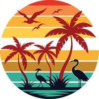 tropical island with palm trees Tshirt Sticker of a retro inspired design vector