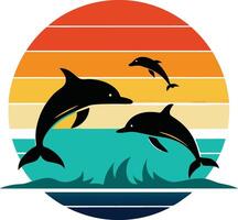dolphin jumping out of the water Tshirt Sticker of a retro inspired design vector