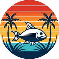 illustration of a fish in the water Tshirt Sticker of a retro inspired design vector