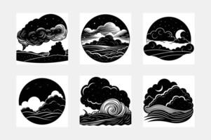 Sky Silhouette Cloud Set Flat Style Elements for Minimal Design vector