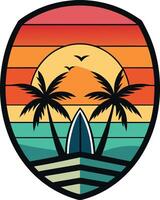 tree on the beach Tshirt Sticker of a retro inspired design vector