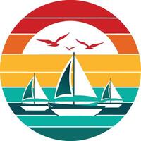 sailing ship on the sea Tshirt Sticker of a retro inspired design vector