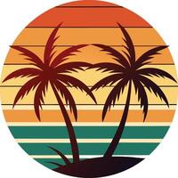 tree on the beach vintage logo in the circle detailed design vector