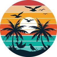 tropical island with palm trees Tshirt Sticker of a retro inspired design vector