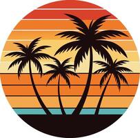 tree on the beach vintage logo in the circle detailed design vector