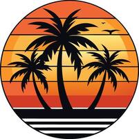 tree on the beach vintage logo in the circle detailed design vector
