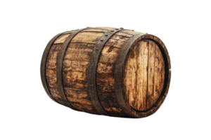 Wooden barrel in rustic style with weathered texture and curved structure png
