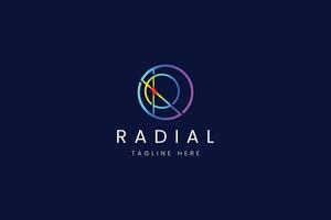 Radial and Orbital Logo Letter R Linear Circle Shape with Point Global Analytic Networking vector