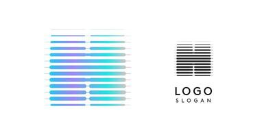 Abstract wide letter H, logo with horizontal gradient lines, dynamic gradient logotype for tech companies, software development, and innovative brands. illustration. vector