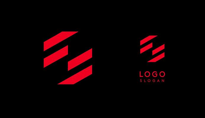 Abstract red geometric letter S with parallel lines. Stripes modern logotype concept, futuristic design for an innovative company, minimalist sporty and technological power style. illustration