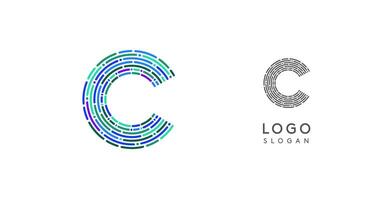 Colorful abstract letter C logo design with futuristic circuit pattern. Ideal for tech companies, digital media, software, apps, networking, branding. illustration. vector