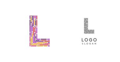 Colorful abstract letter L logo design with futuristic circuit pattern. Ideal for tech companies, digital media, software, apps, networking, branding. illustration. vector