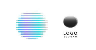 Abstract moon symbol, letter O, logo with horizontal gradient lines, dynamic gradient logotype for tech companies, software development, and innovative brands. illustration. vector