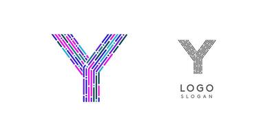 Colorful abstract letter Y logo design with futuristic circuit pattern. Ideal for tech companies, digital media, software, apps, networking, branding. illustration. vector