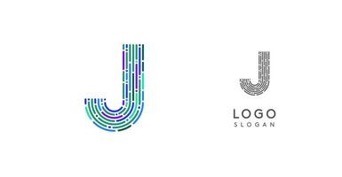 Colorful abstract letter J logo design with futuristic circuit pattern. Ideal for tech companies, digital media, software, apps, networking, branding. illustration. vector