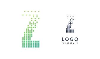 Pixelated Letter Z transitioning into scattered pixels with gradient colors creating modern, digital effect like equalizer. Abstract logo for tech software and digital media. illustration. vector