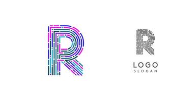 Colorful abstract letter R logo design with futuristic circuit pattern. Ideal for tech companies, digital media, software, apps, networking, branding. illustration. vector