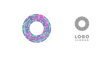 Colorful abstract letter O logo design with futuristic circuit pattern. Ideal for tech companies, digital media, software, apps, networking, branding. illustration. vector