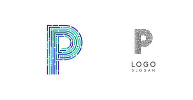 Colorful abstract letter P logo design with futuristic circuit pattern. Ideal for tech companies, digital media, software, apps, networking, branding. illustration. vector