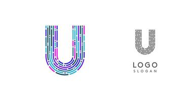 Colorful abstract letter U logo design with futuristic circuit pattern. Ideal for tech companies, digital media, software, apps, networking, branding. illustration. vector