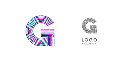 Colorful abstract letter G logo design with futuristic circuit pattern. Ideal for tech companies, digital media, software, apps, networking, branding. illustration. vector