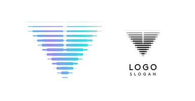 Abstract wide letter V, logo with horizontal gradient lines, dynamic gradient logotype for tech companies, software development, and innovative brands. illustration. vector