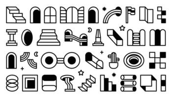 Abstract set collection monochrome black white geometric memphis shape icons element design collection vector