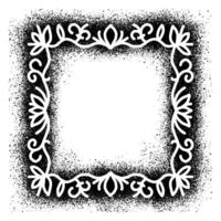 Frame with ornaments over splashes of black spray paint vector