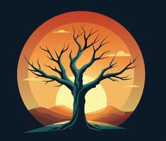 Old dark trees with roots dead forest tree Old dark trees vector