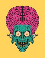 Head of Retro Vintage Alien with Big Brain. Mars Attack Illustration. vector