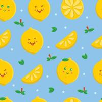 Cute adorable smiling lemon seamless pattern vector