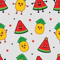 Cute watermelon and pineapple character seamless pattern vector