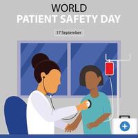 illustration graphic of a female doctor is examining a patient with a stethoscope, perfect for international day, world patient safety day, celebrate, greeting card, etc. vector