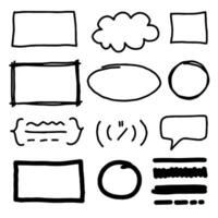 Set of hand drawn elements for selecting text.Hand drawn frames, circle, underline and brush on white background. vector