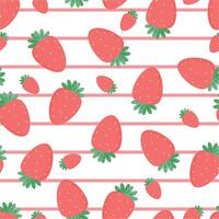 Seamless pattern with cute cartoon strawberries, for fabric prints, textiles, colorful gift wrapping paper for children, flat style vector