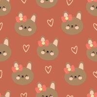 Seamless pattern with brown rabbits wearing cute cartoon ribbons, for fabric prints, textiles, colorful gift wrapping paper for children, flat style vector