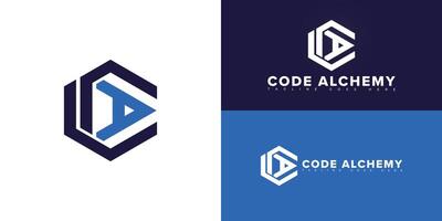 Abstract hexagon initial letter CA or AC in blue isolated on multiple background colors. The logo is suitable for website developer studio logo design inspiration templates. vector