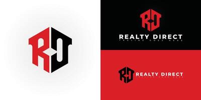 Abstract hexagon initial letter RD or DR in black-red color isolated on multiple background colors. The logo is suitable for rental property management company logo design inspiration templates. vector