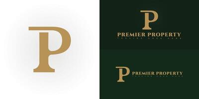Abstract initial letter P or PP in gold color isolated on multiple background colors. The logo is suitable for luxury real estate logo design inspiration templates. vector