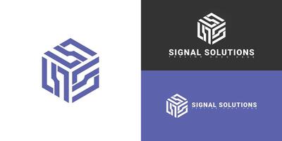 Abstract hexagon initial letter S or SS in purple isolated on multiple background colors. The logo is suitable for software development company logo design inspiration templates. vector
