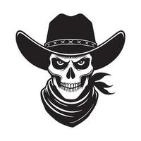 Skeleton cowboy silhouette, hacker cowboy skeleton Illustration in black and white vector