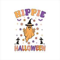 Halloween Hippie Halloween, Halloween Shirt design, Halloween illustration, Retro Halloween, Quotes Halloween Typography T shirt Design vector