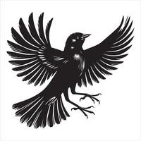 Red-winged blackbird silhouette, blackbird Clipart, Red-winged Blackbird mating display with wings out Illustration vector
